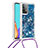 Silicone Candy Rubber TPU Bling-Bling Soft Case Cover with Lanyard Strap S03 for Samsung Galaxy A52 5G Blue