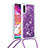 Silicone Candy Rubber TPU Bling-Bling Soft Case Cover with Lanyard Strap S03 for Samsung Galaxy A70 Purple