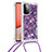 Silicone Candy Rubber TPU Bling-Bling Soft Case Cover with Lanyard Strap S03 for Samsung Galaxy A72 5G Purple