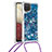 Silicone Candy Rubber TPU Bling-Bling Soft Case Cover with Lanyard Strap S03 for Samsung Galaxy F12 Blue