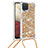 Silicone Candy Rubber TPU Bling-Bling Soft Case Cover with Lanyard Strap S03 for Samsung Galaxy F12 Gold