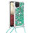 Silicone Candy Rubber TPU Bling-Bling Soft Case Cover with Lanyard Strap S03 for Samsung Galaxy F12 Green