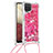 Silicone Candy Rubber TPU Bling-Bling Soft Case Cover with Lanyard Strap S03 for Samsung Galaxy F12 Hot Pink