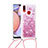 Silicone Candy Rubber TPU Bling-Bling Soft Case Cover with Lanyard Strap S03 for Samsung Galaxy M01s