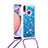 Silicone Candy Rubber TPU Bling-Bling Soft Case Cover with Lanyard Strap S03 for Samsung Galaxy M01s Blue