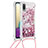 Silicone Candy Rubber TPU Bling-Bling Soft Case Cover with Lanyard Strap S03 for Samsung Galaxy M02