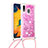 Silicone Candy Rubber TPU Bling-Bling Soft Case Cover with Lanyard Strap S03 for Samsung Galaxy M10S