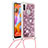 Silicone Candy Rubber TPU Bling-Bling Soft Case Cover with Lanyard Strap S03 for Samsung Galaxy M11