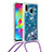 Silicone Candy Rubber TPU Bling-Bling Soft Case Cover with Lanyard Strap S03 for Samsung Galaxy M20 Blue