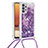 Silicone Candy Rubber TPU Bling-Bling Soft Case Cover with Lanyard Strap S03 for Samsung Galaxy M32 5G