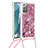 Silicone Candy Rubber TPU Bling-Bling Soft Case Cover with Lanyard Strap S03 for Samsung Galaxy Note 20 5G Red