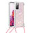 Silicone Candy Rubber TPU Bling-Bling Soft Case Cover with Lanyard Strap S03 for Samsung Galaxy S20 FE (2022) 5G Pink