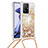 Silicone Candy Rubber TPU Bling-Bling Soft Case Cover with Lanyard Strap S03 for Xiaomi Mi 11T 5G Gold