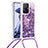 Silicone Candy Rubber TPU Bling-Bling Soft Case Cover with Lanyard Strap S03 for Xiaomi Mi 11T 5G Purple