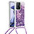 Silicone Candy Rubber TPU Bling-Bling Soft Case Cover with Lanyard Strap S03 for Xiaomi Mi 11T Pro 5G Purple