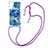 Silicone Candy Rubber TPU Bling-Bling Soft Case Cover with Lanyard Strap YB2 for Samsung Galaxy A34 5G Blue