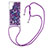 Silicone Candy Rubber TPU Bling-Bling Soft Case Cover with Lanyard Strap YB2 for Samsung Galaxy A34 5G Purple