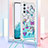 Silicone Candy Rubber TPU Bling-Bling Soft Case Cover with Lanyard Strap YB2 for Samsung Galaxy Quantum4 5G Sky Blue