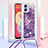 Silicone Candy Rubber TPU Bling-Bling Soft Case Cover with Lanyard Strap YB3 for Samsung Galaxy A04 4G Purple