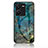 Silicone Frame Fashionable Pattern Mirror Case Cover for Vivo Y35 4G Blue