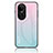 Silicone Frame Mirror Rainbow Gradient Case Cover LS1 for Oppo Reno10 5G Cyan