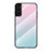 Silicone Frame Mirror Rainbow Gradient Case Cover M02 for Samsung Galaxy S21 FE 5G Cyan