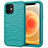 Silicone Matte Finish and Plastic Back Cover Case 360 Degrees R01 for Apple iPhone 12 Cyan