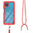 Silicone Matte Finish and Plastic Back Cover Case 360 Degrees with Lanyard Strap for Samsung Galaxy F12