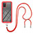 Silicone Matte Finish and Plastic Back Cover Case 360 Degrees with Lanyard Strap for Samsung Galaxy M02s