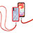 Silicone Matte Finish and Plastic Back Cover Case 360 Degrees with Lanyard Strap for Samsung Galaxy M04 Red