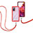 Silicone Matte Finish and Plastic Back Cover Case 360 Degrees with Lanyard Strap for Samsung Galaxy S20 FE (2022) 5G Red