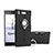 Silicone Matte Finish and Plastic Back Cover Case with Finger Ring Stand for Sony Xperia XZ1 Compact Black