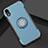 Silicone Matte Finish and Plastic Back Cover Case with Finger Ring Stand S01 for Apple iPhone XR Sky Blue