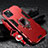 Silicone Matte Finish and Plastic Back Cover Case with Magnetic Finger Ring Stand for Apple iPhone 14 Plus Red