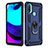 Silicone Matte Finish and Plastic Back Cover Case with Magnetic Finger Ring Stand for Motorola Moto E40 Blue