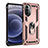 Silicone Matte Finish and Plastic Back Cover Case with Magnetic Finger Ring Stand for Motorola MOTO G52 Rose Gold