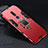 Silicone Matte Finish and Plastic Back Cover Case with Magnetic Finger Ring Stand for Nokia C3 Red