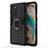 Silicone Matte Finish and Plastic Back Cover Case with Magnetic Finger Ring Stand for OnePlus 9 Pro 5G Black