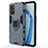 Silicone Matte Finish and Plastic Back Cover Case with Magnetic Finger Ring Stand for OnePlus 9R 5G Blue