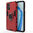 Silicone Matte Finish and Plastic Back Cover Case with Magnetic Finger Ring Stand for OnePlus 9R 5G Red