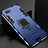 Silicone Matte Finish and Plastic Back Cover Case with Magnetic Finger Ring Stand for Oppo A12e Blue