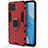 Silicone Matte Finish and Plastic Back Cover Case with Magnetic Finger Ring Stand for Oppo A93 Red