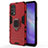 Silicone Matte Finish and Plastic Back Cover Case with Magnetic Finger Ring Stand for Oppo Find X3 Lite 5G Red