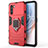 Silicone Matte Finish and Plastic Back Cover Case with Magnetic Finger Ring Stand for Oppo K9 Pro 5G Red