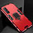 Silicone Matte Finish and Plastic Back Cover Case with Magnetic Finger Ring Stand for Oppo Reno3 Pro Red