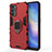 Silicone Matte Finish and Plastic Back Cover Case with Magnetic Finger Ring Stand for Oppo Reno6 5G Red