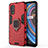 Silicone Matte Finish and Plastic Back Cover Case with Magnetic Finger Ring Stand for Realme V15 5G Red