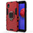 Silicone Matte Finish and Plastic Back Cover Case with Magnetic Finger Ring Stand for Samsung Galaxy A01 Core Red