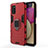 Silicone Matte Finish and Plastic Back Cover Case with Magnetic Finger Ring Stand for Samsung Galaxy A02s Red