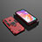 Silicone Matte Finish and Plastic Back Cover Case with Magnetic Finger Ring Stand for Samsung Galaxy A70E Red